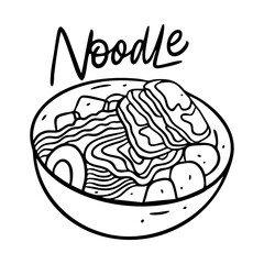 Ramen noodles. Black color line art vector illustraton. Isolated on white background.