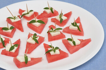 Slices of Red Watermelon and Cheese