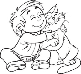 Child and pet, cat