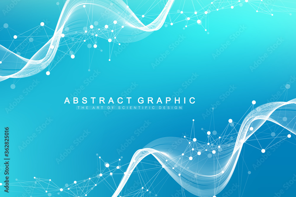 Aufkleber Geometric abstract background with connected line and dots. Network and connection background for your presentation. Graphic polygonal background. Wave flow. Scientific vector illustration.