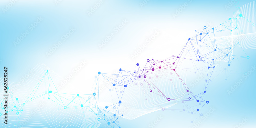 Poster big genomic data visualization. dna helix, dna strand, dna test. crispr cas9 - genetic engineering. 
