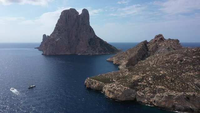 Aerial view of Es Vedra, Famous island near Ibiza. Balearic Islands, Spain.