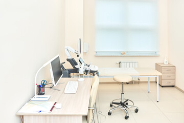 doctor's office. empty interior. examination equipment ultrasound