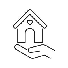 Fototapeta na wymiar Help homeless black line icon. Charity concept for poor street people. Outline pictogram for web page, mobile app, promo.