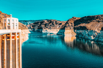 Famous and amazing Hoover Dam at Lake Mead, Nevada and Arizona Border.