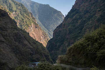 Mountains by the Marshyangdi river gorge valley, Annapurna circuit, Nepal
