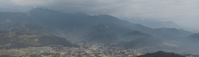 Fototapeta na wymiar Panoramic view over Pokhara and mountains, Nepal from Sarangkot hill