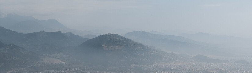 Panoramic view over Pokhara and mountains, Nepal from Sarangkot hill