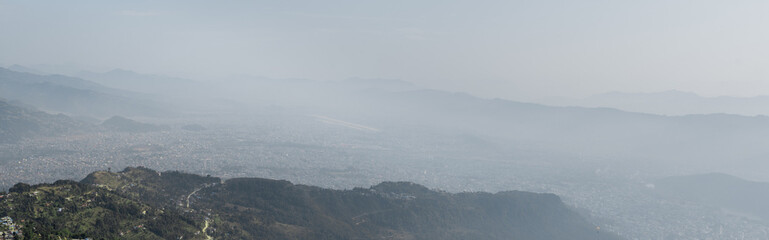 Naklejka premium Panoramic view over Pokhara and mountains, Nepal from Sarangkot hill