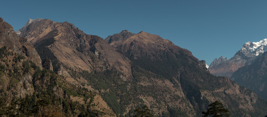 Panorama of nepalese mountain ranges along Annapurna circuit, Nepal