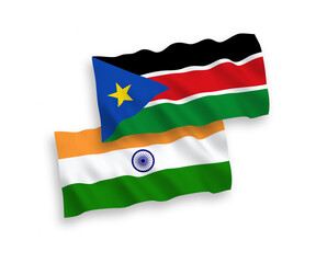 Flags of India and Republic of South Sudan on a white background