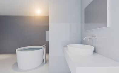 Naklejka na ściany i meble Scandinavian bathroom, classic vintage interior design. 3D rendering.
