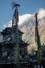 Colorful buddhist prayer flags, Annapurna circuit, Nepal