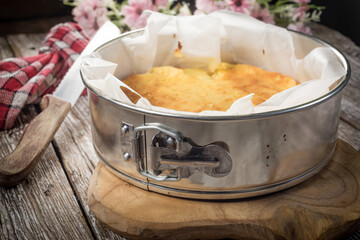 Fresh homemade cheesecake.