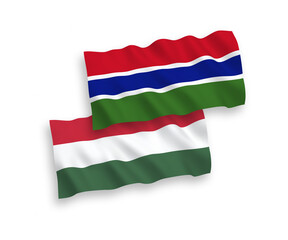 Flags of Republic of Gambia and Hungary on a white background