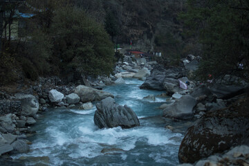 Naklejka na ściany i meble Marshyangdi river by Chame hot springs, Annapurna circuit, Nepal