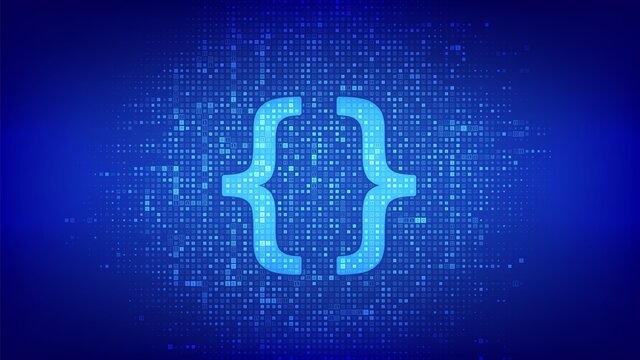 Programming code. Coding or Hacker background. Programming code icon made with binary code. Digital binary data and streaming digital code. Matrix background with digits 1.0. Vector Illustration.