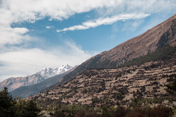 Upper Pisang view and surrounding mountains, Annapurna circuit, Nepal
