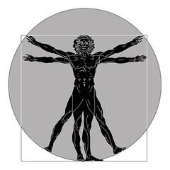 Stylized sketch of the Vitruvian man or Leonardo's man. Homo vitruviano vector illustration based on Leonardo da Vinci artwork grey