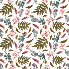 Watercolor gouache Autumn Fall branches with leaves and Hand drawn illustration Design for wedding invitations fabric pattern scrapbook