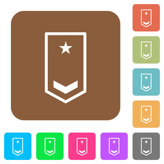 Military insignia with one chevron and one star rounded square flat icons