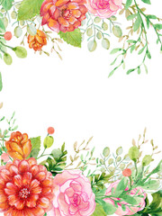 Watercolor abstract blossom design for wedding bouquet border invitation card backdrop illustration