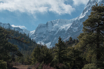 Mountains trekking Annapurna circuit, Marshyangdi river valley, Nepal