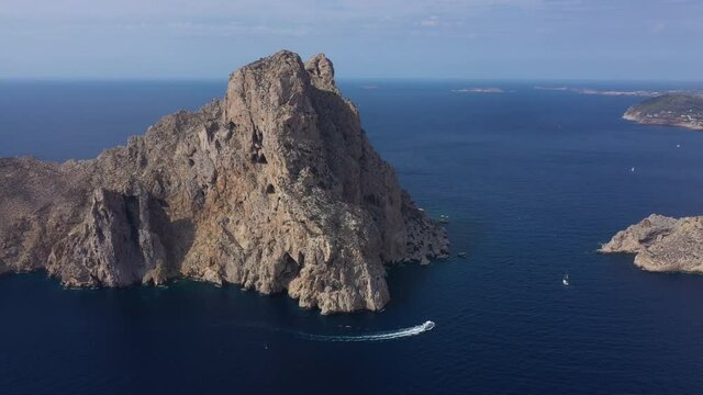 Aerial view of Es Vedra, Famous island near Ibiza. Balearic Islands, Spain.