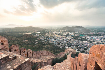 Walls of the fort in Jaipur overlooking the city during sunrise - 362834642
