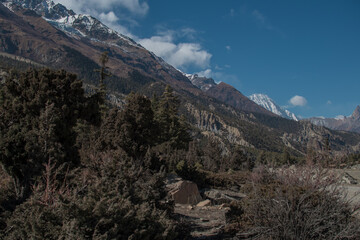 Mountains trekking Annapurna circuit, Marshyangdi river valley, Annapurna circuit, Nepal