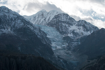 Mountain glacier over Manang village, Annapurna circuit, Nepal