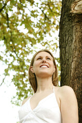 Woman smiling while looking away