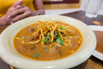 Khao Soi Recipe, Northern Style Curried Noodle Soup with Chicken.Thai food.