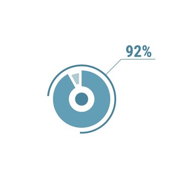 Ninety two percent chart, 92 percent circle diagram, vector design