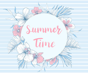  Summer Time. Background with pink tropical flowers