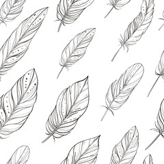 Seamless pattern of hand drawn vector feathers