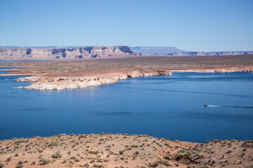 Lake Powell in Page, Arizona, on a sunny day.