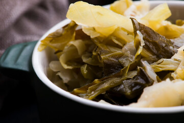 Stew of white cabbage and bacon. Vegetables, background