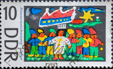 GERMANY, DDR - CIRCA 1967: a postage stamp from Germany, GDR showing children's drawings: fairy story Snow White