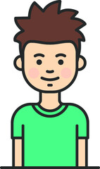 Cute boy portrait, on white background for text. Kid with short hair. Simple Male avatar. Pixel Perfect. Vector Illustration.