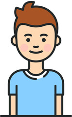 Boy portrait, on white background for text. Kid with short hair. Simple Male avatar. Pixel Perfect. Vector Illustration.