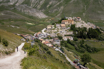Castelluccio di Norcia, Italy - July 2020: the town restart his summer life with farming and...
