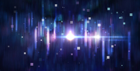 Abstract block chain network, big data, PCB background with flare and square in blue color. 3D rendering