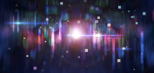 Colorful abstract block chain network, big data, PCB background with flare and square. 3D rendering