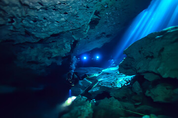 cenote angelita, mexico, cave diving, extreme adventure underwater, landscape under water fog
