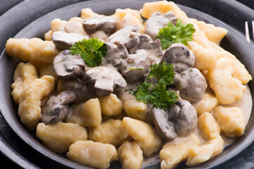 Gnocchi with a mushroom cream sauce