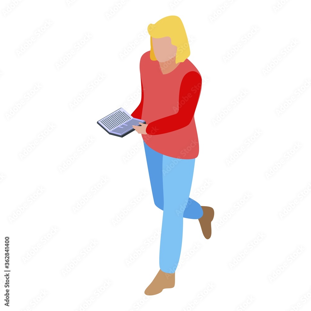 Poster girl in university library icon. isometric of girl in university library vector icon for web design 
