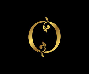 O Letter Floral Gold logo. Classy drawn emblem for book design, weeding card, brand name, business card, Restaurant, Boutique, Hotel.