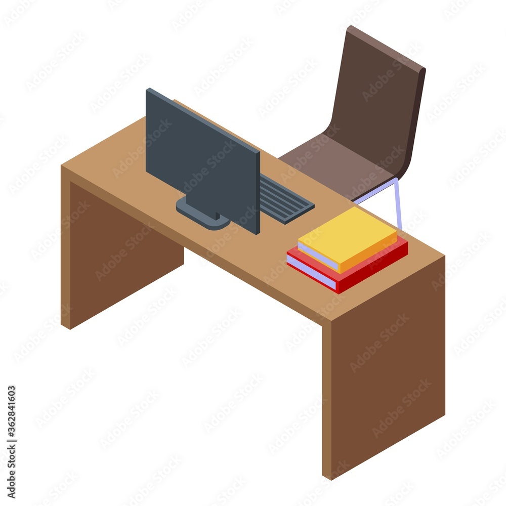 Poster library reading desktop icon. isometric of library reading desktop vector icon for web design isolat