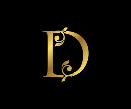 D Letter Floral Gold logo. Classy drawn emblem for book design, weeding  card, brand name, business card, Restaurant, Boutique, Hotel. Stock Vector  | Adobe Stock